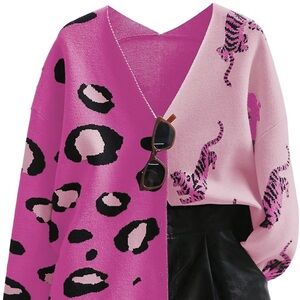 Pink Leopard and Tiger Print Cardigan